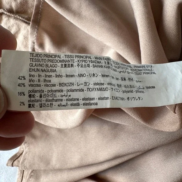 Zara Lattice Tie Back Linen Blend Midi Dress Beige/Tan Medium High Slit Cocktail - Picture 14 of 16